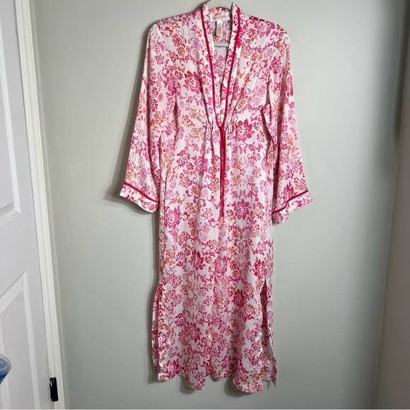 Oscar De La Renta Pink Label Lightweight Robe House Coat-Pink Floral-Small - Picture 1 of 9